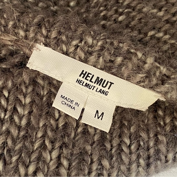 HELMUT LANG BROWN ALPACA WOOL CHUNKY KNIT ROUND NECK SWEATER - Picture 5 of 9